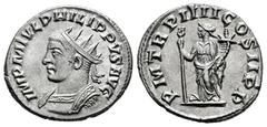 Roman Imperial Philip II. Antoninianus. Antioch. (Ric-No cita). (Rsc-34). Anv.: IMP M IVL PHILIPPVS PIVS AVG Radiate and cuirassed bust to left. Rev.: P M TR P IIII COS II P P Felicitas standing front