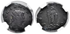 Roman Imperial Gallienus. Antoninianus. 265-267 d.C. Mediolanum. (Ric-V.1 513 variante). Anv.: GALLIENVS AVG. Radiate head to right. Rev.: SECVR TENPO. Securitas standing facing, leaning on column, ho