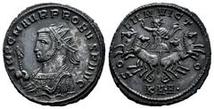 Roman Imperial Probus. Antoninianus. 280-281 d.C. Serdica. (Ric-862 var.). (S&C Probus-No cita). Anv.: IMP C M AVR PROBVS P AVG, radiate bust left, wearing imperial mantle and holding eagle-tipped sce