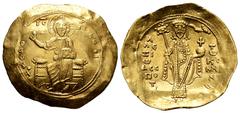 Byzantine Empire Alexius I Comnenus. Hyperpyron. 1092-1118 d.C. Thessalonica. (Doc-20h). (Sear-1924). Anv.: ⧾ KЄ ROHΘЄI, Christ Pantokrator enthroned facing; IC-XC across upper fields. Rev.: Alexius s