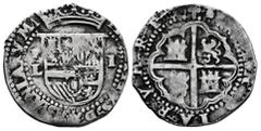 Philip II (1556-1598) Philip II (1556-1598). 1 real. ND (1578-1582). Potosi. L. (Cal-240). Ag. 3,35 g. "Seville" lions. Round flan and full data. Rare. This coin is exempt from any export license fee.