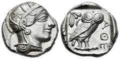 Greek Coins Attica. Athens. Tetradrachm. 454-404 BC. (Gc-2526). (Sng Cop-31). (Kroll-8). Anv.: Head of Athena right, wearing crested Attic helmet ornamented with three olive leaves above visor and spi