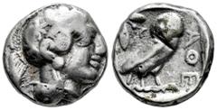 Greek Coins Attica. Athens. Tetradrachm. 454-404 BC. (Gc-2526). (Sng Cop-31). Anv.: Head of Athena right, wearing crested Attic helmet ornamented with three olive leaves above visor and spiral palmett