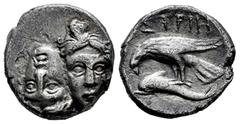 Greek Coins Moesia. Istros. Drachm. Century IV-III BC. (SNG Stancomb-138). (Hgc-3.2). Anv.: Two young male heads facing, one head inverted. Rev.: Sea-eagle to left, clutching dolphin in its talons; IΣ