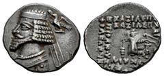 Greek Coins Kingdom of Parthia. Phraates IV. Drachm. 38-32 BC. Ekbatana. (Sellwood-52.10). (Shore-276/8). Anv.: Diademed bust to left, wart on forehead; eagle with wreath in beak to right. Rev.: ΒΑΣΙΛ