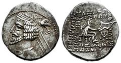 Greek Coins Kingdom of Parthia. Phraates IV. Drachm. 38/7-2 BC. Mithradatkart. (Sellwood-52.33). (Shore-286). (Sunrise-394). Anv.: Diademed head to left, wart on forehead, eagle crowning king with wre