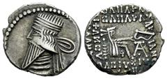 Greek Coins Kingdom of Parthia. Pakoros I. Drachm. 78-120 AD. Ekbatana. (Sellwood-78.3 (Vologases III)). (Shore-413 (Vologases III)). Anv.: Diademed head to left, with long beard. Rev.: Archer (Arsake