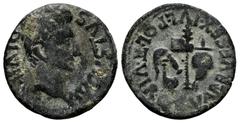 Celtiberian Coins Carthage Nova. Augustus period. Half unit. 27 BC - 14 AD. Cartagena (Murcia). (Abh-594). (Acip-3138). Anv.: AVGVSTVS. DIVI. E. Laureate head of Augustus right. Rev.: Aspergillus, sim