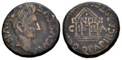 Celtiberian Coins Ilici. Augustus period. Half unit. 27 BC - 14 AD. Elche (Alicante). (Abh-1519). (Acip-3203). Anv.: AVGVSTVS. DIVI. F. Laureate head of Augustus right. Rev.: Tetrastyle temple, IVNONI