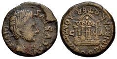 Celtiberian Coins Ilici. Augustus period. Half unit. 27 BC - 14 AD. Elche (Alicante). (Abh-1519). (Acip-3203). Anv.: AVGVSTVS. DIVI. F. Laureate head of Augustus right. Rev.: Tetrastyle temple, IVNONI