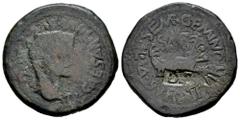 Celtiberian Coins Arse-Saguntum. Time of Tiberius. Unit. 14-36 AD. Sagunto (Valencia). (Abh-2091). (Acip-3237a). Anv.: TI. CAESAR. DIVI. AVG. F. AVG. around head of Tiberius right. Rev.: Ship, SAG abo