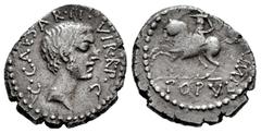Roman Imperatorial Octavian. Denarius. 41 BC. Military mint travelling with Octavian in Italy. (Ffc-164). (Craw-518/2). (Rsc-227). Anv.: C. CAESAR III. VIR. R.P.C. bare head of Octavian right. Rev.: P