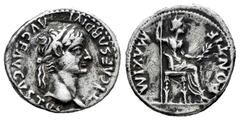 Roman Imperial Tiberius. Denarius. 14-37 AD. Lugdunum. (Ric-I 30). (Bmcre-48). (Rsc-16a). Anv.: TI CAESAR DIVI AVG F AVGVSTVS. laureate head to right. Rev.: PONTIF MAXIM. Livia, as Pax, seated to righ
