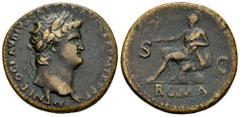 Roman Imperial Nero. Sestertius. 65 AD. Rome. (Ric-I 275 var. aegis). (Bmcre-180 var.). (Bn-364 var.). Anv.: NERO CLAVDIVS CAESAR AVG GER P M TR P IMP P P, laureate bust to right, slight drapery on le