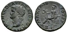 Roman Imperial Nero. Half unit. 58-68 AD. Lugdunum. (Ric-563/556). (C-56/131). Anv.: IMP NERO CAESAR AVG PONTIF. Bare head of Nero to left, small globe at point of bust. Rev.: MAX TRIB POT P P. Roma s