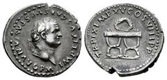 Roman Imperial Titus. Denarius. 80 AD. Rome. (Ric-108). (Rsc-318). Anv.: IMP TITVS CAES VESPASIAN AVG P M. Leate head to right. Rev.: TR P IX IMP XV COS VIII P P, Curule chair; wreath above . Ag. 3,29