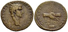 Roman Imperial Nerva. Sestertius. 96 AD. Rome. (Ric-II 70). (Bmcre-96). (C-27). Anv.: (IMP) NERVA CAES AVG P M TR P COS (II DESIGN III P P), laureate head to right. Rev.: CONCORD(IA EXERCITV)VM, clasp