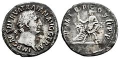 Roman Imperial Trajan. Denarius. 98-99 AD. Rome. (Ric-II 1). (Woytek-48a). (Bmcre-36). Anv.: IMP CAES NERVA TRAIAN AVG GERM, laureate head to right. Rev.: P M TR P COS II P P, Abundantia seated to lef