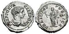 Roman Imperial Geta. Denarius. 200-202 AD. Rome. (Ric-IV 9a). (Bmcre-220). (Rsc-38a). Anv.: P SEPT GETA CAES PONT, draped bust to right. Rev.: FELICITAS PVBLICA, Felicitas standing to left, holding ca
