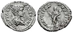 Roman Imperial Geta. Denarius. 200-202 AD. Rome. (Ric-IV 9a). (Bmcre-220). (Rsc-38a). Anv.: P SEPT GETA CAES PONT. Draped bust to right. Rev.: FELICITAS PVBLICA. Felicitas standing to left, holding ca