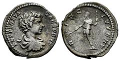 Roman Imperial Geta. Denarius. 200-202 AD. Rome. (Ric-15a). (Rsc-159). Anv.: P SEPT GETA CAES PONT. Bare-headed, draped and cuirassed bust to right. Rev.: PRINC IVVENT. Geta standing to left, holding 