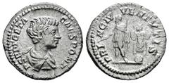 Roman Imperial Geta. Denarius. 200-202 AD. Rome. (Ric-IV 18). (Bmcre-234). (Rsc-157b). Anv.: P SEPT GETA CAES PONT, bare-headed and draped bust to right. Rev.: PRINC IVVENTVTIS, prince standing to lef