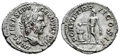 Roman Imperial Geta. Denarius. 210 AD. Rome. (Ric-IV 70b). (Bmcre-43/45). (Rsc-140). Anv.: IMP CAES P SEPT GETA PIVS AVG. Laureate head to right. Rev.: PONTIF TR P II COS II. Genius standing facing, h
