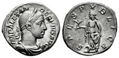 Roman Imperial Severus Alexander. Denarius. 231-235 AD. Rome. (Ric-254). (Bmcre-896). (Rsc-546). Anv.: IMP ALEXANDER PIVS AVG, laureate and draped bust right. Rev.: SPES PVBLICA, Spes walking left, ho
