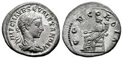 Roman Imperial Severus Alexander. Denarius. 223 AD. Uncertain eastern mint. (Ric-IV 275). (Bmcre-1051/52). (Rsc-38). Anv.: IMP C M AVR SEV ALEXAND AVG, laureate, draped and cuirassed bust to right. Re