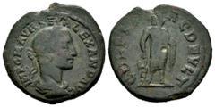 Roman Imperial Severus Alexander. Thrace. AE 25. 222-235 AD. Deultum. (Varbanov-2242). Anv.: IMP C M AVR SEV ALEXAND AVG. Laureate, draped and cuirassed bust right. Rev.: COL FL PAC DEVLT. Asklepios s