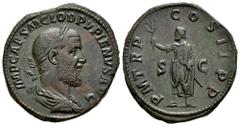 Roman Imperial Pupienus. Sestertius. 238 AD. Rome. (Ric-IV 15). (Bmcre-51). (Banti-9). Anv.: IMP CAES M CLOD PVPIENVS AVG, laureate, draped and cuirassed bust to right. Rev.: P M TR P COS II P P, empe