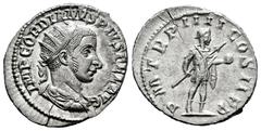 Roman Imperial Gordian III. Antoninianus. 241-243 AD. Rome. (Ric-IV 91). Anv.: IMP GORDIANVS PIVS FEL AVG, radiate, draped and cuirassed bust to right. Rev.: P M TR P III COS II P P, emperor standing 