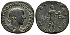 Roman Imperial Gordian III. Sestertius. 241-243 AD. Rome. (Ric-IV 306a). (C-254). Anv.: IMP GORDIANVS PIVS FEL AVG, laureate, draped and cuirassed bust to right. Rev.: P M TR P IIII COS II P P, Empero