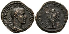Roman Imperial Philip I. Sestertius. 244 AD. Rome. (Ric-IV 180a). (Banti-21). Anv.: IMP M IVL PHILIPPVS AVG, laureate, draped and cuirassed bust right. Rev.: LIBERALITAS AVGG II, Liberalitas standing 