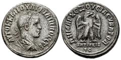 Roman Imperial Philip II. Seleucis and Pieria. Tetradrachm. 248-249 AD. Antioch. (Prieur-474). (McAlee-1042). Anv.: AYTOK K M IOYΛI ΦIΛIΠΠOC CЄB, laureate, draped and cuirassed bust to right. Rev.: ΔH