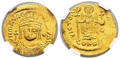 Byzantine Empire Mauricius Tiberius. Solidus. 582-602 AD. Antioch. (Doc-7d). (MIB-11). Anv.: o N mAVRC TIb P P AVI Draped and cuirassed bust facing, wearing plumed helmet with diadem and pendillia, ho