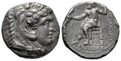 Greek Coins Kingdom of Macedon. Alexander III, "The Great". Tetradrachm. 324/3-320 BC. Arados. Struck under Menes or Laomedon. (Price-3332). (Müller-1370). Anv.: Head of Herakles to right, wearing lio