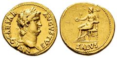 Roman Imperial Nero. Aureus. 65-66 d.C. Rome. (Ric-I 59). (Bmcre-87/9). (Cal-443a). Anv.: NERO CAESAR AVGVSTVS, laureate head to right. Rev.: SALVS. Salus seated to left on throne, holding patera. Au.