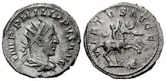 Roman Imperial Philip I. Antoninianus. 248 d.C. Rome. (Ric-IV 10). (Rsc-241a). Anv.: IMP PHILIPPVS AVG, radiate, draped, cuirassed bust to right. Rev.: VIRTVS AVGG, Philip I and II riding to right; Є 