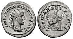 Roman Imperial Philip I. Antoninianus. 244-247 d.C. Rome. (Ric-IV 44b). (Rsc-169). Anv.: IMP M IVL PHILIPPVS AVG, radiate, draped and cuirassed bust to right. Rev.: ROMAE AETERNAE, Roma seated to left