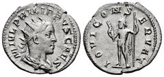 Roman Imperial Philip II. Antoninianus. 244-247 d.C. Rome. (Ric-213). Anv.: M IVL PHILIPPVS CAES, radiate, draped and cuirassed bust right. Rev.: IOVI CONSERVAT, Jupiter standing left, holding thunder