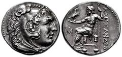Greek Coins Kingdom of Macedon. Alexander III, "The Great". Tetradrachm. 336-323 BC. Miletos. (Price-2150 var). (Sng Cop-751). Anv.: Head of Herakles to right, wearing lion skin headdress. Rev.: Zeus 
