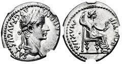 Roman Imperial NGC - Ch XF 4/5, 3/5 | Tiberius. Denarius. 14-37 AD. Lugdunum. (Ric-I 30). (Bmcre-48). (Rsc-16b). Anv.: TI CAESAR DIVI AVG F AVGVSTVS. Laureate head of Tiberius right. Rev.: PONTIF MAXI
