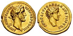 Roman Imperial Ex Maison Palombo | Antoninus Pius and Marcus Aurelius. Aureus. 140 AD. (Ric-415a, but Antoninus head bare). (Ch-Unlisted). (Calicó-1726, R3). (Bmcre-Unlisted). Anv.: ANTONINVS AVG PIVS