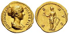 Roman Imperial Ex Jean Vinchon 1995 | Faustina Junior. Aureus. 147-149 AD. Rome. (Ric-515a). (Calicó-2097c). (Bmc-1063). Anv.: FAVSTINAE AVG PII AVG FIL. Draped bust right, hair waved and coiled on ba