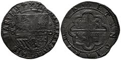 Philip II (1556-1598) Philip II (1556-1598). 8 reales. ND (1577-1588). Lima. D (Diego de la Torre). (Cal-655). Ag. 27,58 g. P/8 - */D on the sides of the shield. Nice old cabinet tone. Magnificent spe