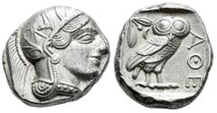 Greek Coins Attica. Athens. Tetradrachm. 454-404 BC. (Gc-2526). (Sng Cop-31). (Kroll-8). Anv.: Head of Athena right, wearing crested Attic helmet ornamented with three olive leaves above visor and spi