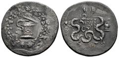 Greek Coins Ionia. Ephesos. Cistophorus. 150-140 BC. (Kleiner-Noe-Series 28). (Sng von Aulock-7837). Anv.: Cista mystica with serpent; all within ivy wreath. Rev.: Bow-case with serpents; bee above EΦ