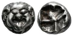 Greek Coins Mysia. Parion. Drachm. Century V BC. (Sng Cop-256). (Sng Bnf-1351/2). Anv.: Facing gorgoneion, with mouth open and tongue protruding. Rev.: Rough square incuse. Ag. 3,99 g. Centered struck