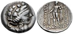 Greek Coins Thrace Islands. Thasos. Tetradrachm. 2nd - 1st centuries BC. "Imitative series". (Göbl-OTA pl. 46, class II). (Prokopov-Group XII, 836. VAF4-R464). (Lanz-963/6). Anv.: Head of Dionysos to 